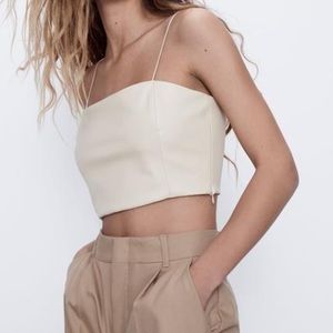 ZARA Ercu beige FAUX LEATHER crop top